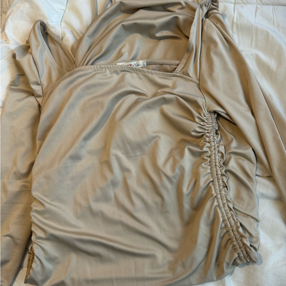 Beige long sleeve dress